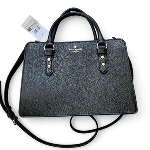 Kate Spade ♠️ Black Pebbled Leather Dome Satchel with Shoulder Strap